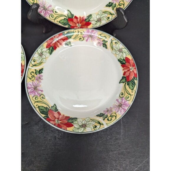 Home Essentials Stoneware Poinsettia Scroll 7" Bread Plate Replacement Set of 4 - Picture 5 of 9